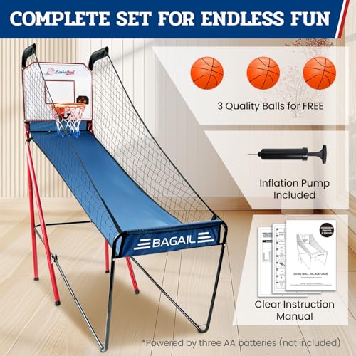 BAGAIL Basketball Arcade Game, Electronic Basketball Shooting Game, Arcade Sounds, Foldable Frame, 3 Balls, Inflation Pump, Ideal Indoor Sport Games - Single Shot - style: Single Shot