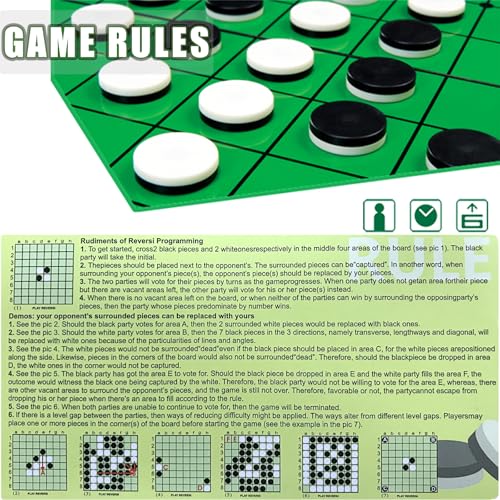 Reversi (Othello) Board Game Set -9.5", Magnetic Folding Strategy Travel Game for Kids and Adults