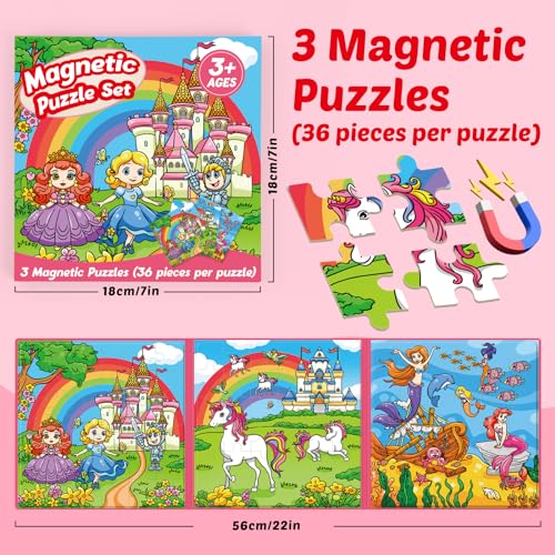 Kasfalci Magnetic Puzzles for Toddlers 3-5,36 Pieces Travel Puzzles Games for Kids,Airplane Car Road Trip Activities,Preschool Learning,Princess Magnet Toys for 3 4 5 6 Year Old Girls Birthday - color: Pink