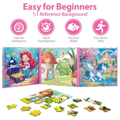 Little Princess Magnetic Puzzles for Toddlers 3-5 Girls, Mermaid Puzzles for Kids Ages 4-6 Todder Puzzle Car Airplane Road Trip Activities Magnet Games Toys for 3 4 5 6 Year Old Children Girls Gifts - style: Princess