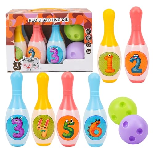 Kids Bowling 6pcs Plastic Bowling Pins 2 Balls Indoor Sports Game Toy for Kids Family Play - color: Large