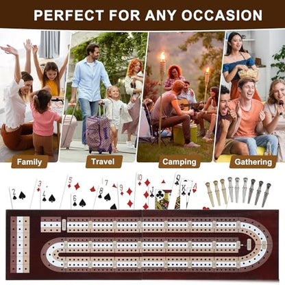 Cribbage Board Game Set, Premium Wooden Board with Magnetic Lock and Built-in Storage, Deck of Cards & 9 Metal Pegs, Fun 2–3 Player Travel Game for Adults and Family - size: Foldable