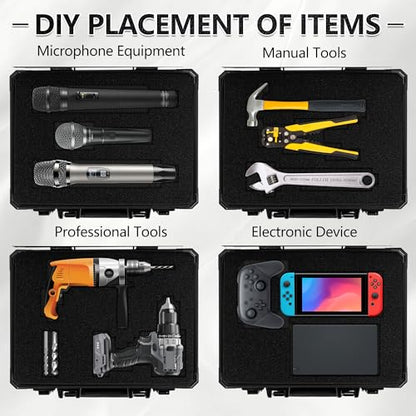 14 Inch Carrying Case With Customizable Pre-Diced Foam, Aluminum Case, Aluminum Alloy Sturdy Build, Storage Case for Microphone, Equipment, Camera, Tools, Recorder, etc - size: 14.2x10.2x5.9 Inch