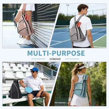 Pickleball Bag for Women Men, Adjustable Pickleball Backpack, 2 in 1 Sports Sling Bag for Pickleball Tennis - color: Blue Grey