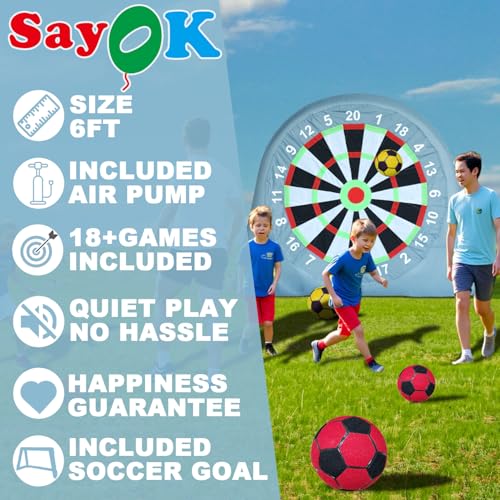 SAYOK Inflatable Soccer Dart Board Giant Kick Darts, Inflatable Football Darts Board, Soccer Dart Board,Carnival Games, Goalpost Game, with PUM&6 Soccers for Outdoor Backyard Parties