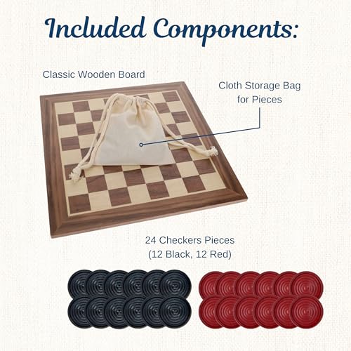 WE Games Old School Wooden Checkers Set Red and Black Pieces – 12 Inch Classic Board Game for Strategy Play, Gatherings, and Game Nights
