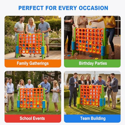 Giant 4 in a Row Game with Quick-Release Slider & Cup Holders, 43" Tall x 46.5" Wide Jumbo Yard Game, 46 Rings & Heavy-Duty Carrying Bag, Perfect for Parties and Camping - color: Orange+Green