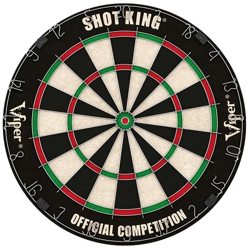 Viper by GLD Products Shot King Regulation Bristle Steel Tip Dartboard Set with Bullseye Metal Radial Spider Wire Compressed Sisal Board with Rotating Number Ring Includes 6 Darts Black