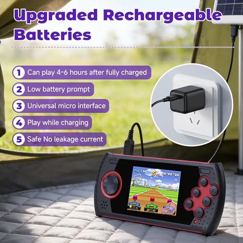16 Bit Handheld Game for Kids Built-in 230 HD Classic Retro Video Games USB Rechargeable 3.0 Inch Childrens Travel Electronics Toys Portable Gaming Player System Gift for Boys Girls Ages 4-8-12 - style: Red