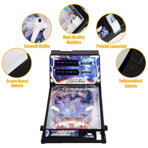 Tabletop Pinball Machine Electronic Pinball Toy with Light Sound and Scorer Mini Arcade Pinball Ball Shooting Game for Kids