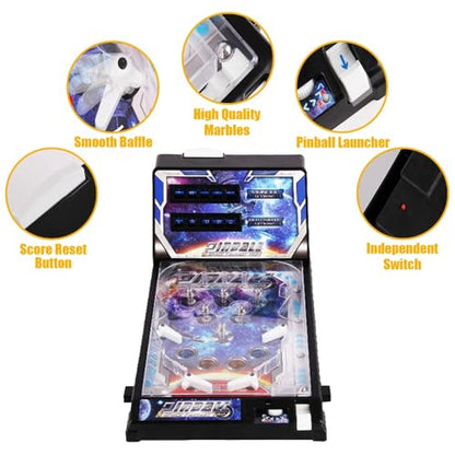 Tabletop Pinball Machine Electronic Pinball Toy with Light Sound and Scorer Mini Arcade Pinball Ball Shooting Game for Kids