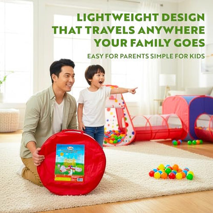 Playz 5-Piece Kids Play Tents Crawl Tunnels and Ball Pit Popup Bounce Playhouse Tent with Basketball Hoop for Indoor and Outdoor Use with Red Carrying Case - color: Red