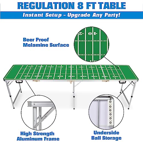 GoPong 8 Foot Portable Beer Pong/Tailgate Tables (Black, Football, American Flag, or Custom Dry Erase) - color: Football