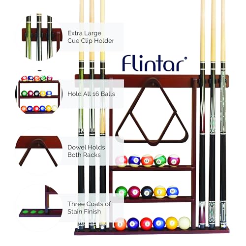 Wall Mount Cue Rack, Billiard Pool Cue Stick holder, Premium Quality Made in TAIWAN, Solid Hardwood, Cue Rack Only - color: Orange-Oak