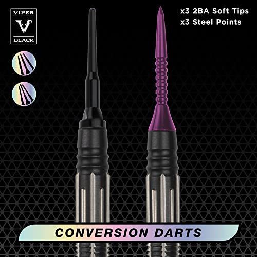 Viper Black Flux 90% Tungsten Conversion Darts, Professional Darts Steel Tip and Soft Tip Dart Set for Sisal and Electronic Dartboards, 20 Grams - color: Purple