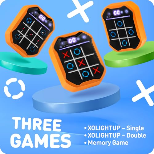 Electronic Tic-Tac-Toe Handheld Game | 3-in-1 Memory & Brain Games | Birthday Gift for Kids and Adults | Touchscreen Travel Friendly with Sound & Voice Effects for Kids Age 7+