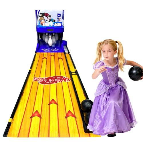 Indoor Bowling Alley Game for Kids & Adults, Electronic Bowling Ball Console, with Automatic Reset, LED Scoreboard & Realistic Sound Effects, for Children and Adults