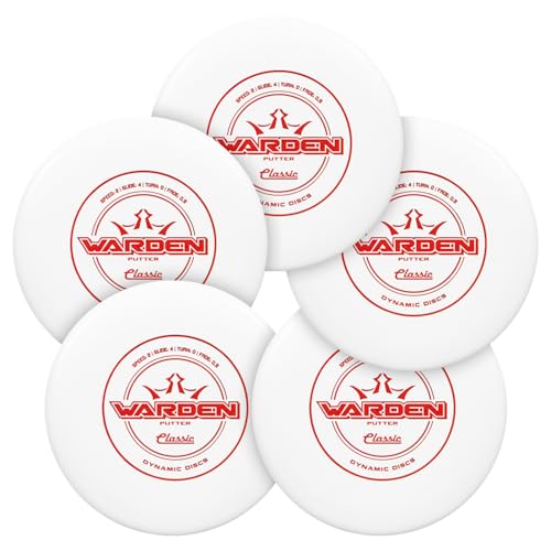 Dynamic Discs Warden Disc Golf Putter 5-Pack | Straight Flying Beadless Putt & Approach Set | Grippy Classic Plastic Feel | Smooth Release & Consistent Control | 170g+ (Colors May Vary) - size: 5-Pack (Classic)