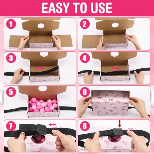 Yaomiao 4 Pack Bachelorette Party Shaking Swing Balls Game Set Includes 4 Set Strap Shake Box and 80 Balls for Birthday Bachelorette Bridal Shower Table Tennis Game(Pink Bow,Pink) - color: Pink, style: Pink Bow