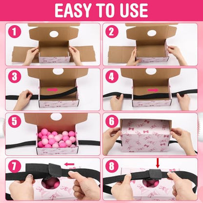 Yaomiao 4 Pack Bachelorette Party Shaking Swing Balls Game Set Includes 4 Set Strap Shake Box and 80 Balls for Birthday Bachelorette Bridal Shower Table Tennis Game(Pink Bow,Pink) - color: Pink, style: Pink Bow