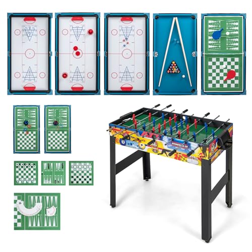 Goplus 12-in-1 Multi Game Table, Combo Game Table w/Foosball, Billiard, Table Tennis, Air Hockey, Bowling, Shuffleboard, Checkers, Chess, Backgammon, Adults Combination Game Set for Home Arcade
