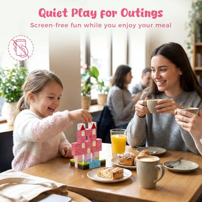 3 otters 32PCS Magnetic Building Blocks Princess Castle Travel Set, STEM Magnet Cubes Toys with Metal Storage Box for Kids, Birthday Gifts for Toddler Girls - style: Fantasy Castle