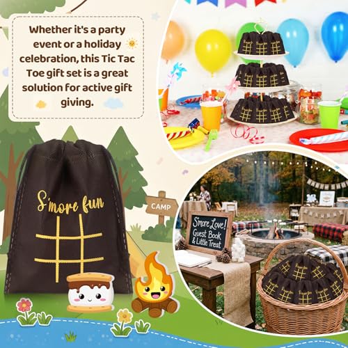 Sotiff 24 Sets Smore Fun Tic Tac Toe Party Favor Games with Drawstring Bags for Boys Girls Vbs Classroom Prizes Exchange Gifts - style: Smore Fun