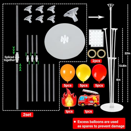 Fire Party Balloons Stand Kit 2 Sets with 2 Fire Truck Foil Balloons Fireman Firefighter Themed Party Balloon Centerpiece for Tables for Firefighter Rescue Birthday Party Decorations - style: Fire