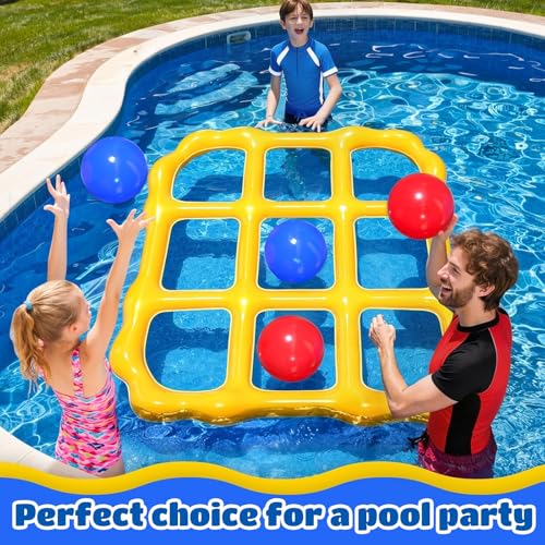MGparty Pool Games Toys Set - Inflatable Tic Tac Toe Pool Toy with 10 Balls - Summer Outdoor Water Fun for Kids Adults Teens Family Swimming Pool Float Beach Backyard Party Game (2-10 Players)