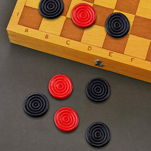 Skylety 72 Pcs Wooden Checkers Pieces 1.06 Inch Checkers Pieces Only Stackable Ridge in Drawstring Storage Pouch for Backgammon(Red, Black) - color: Red, Black
