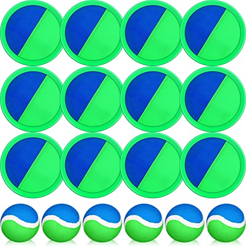 Charniol Kids Toys Toss and Catch Game Set Beach Outdoor Ball Sports Games Toss and Catch Ball Nylon Toys for Adults Kids(Blue Green,12 Paddles 6 Balls) - color: Green Blue