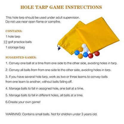 Sonyabecca Yellow Hole Tarp Team Building Games for Work with 8 Pcs Team Building Ball for Teamwork Group Learning Fun - size: 98''Lx71''W
