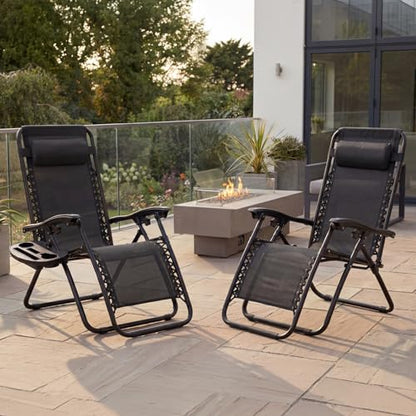 Best Choice Products Set of 2 Adjustable Steel Mesh Zero Gravity Lounge Chair Recliners w/Pillows and Cup Holder Trays - Black - color: Black, size: Standard