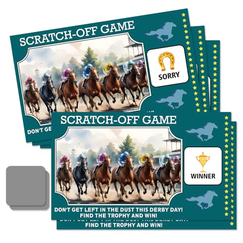 50 Pcs Horse Racing Scratch Off Game Cards, Horse Race Scratch Cards for Kentucky Horse Derby, Lottery Group Games Enterprises Activity, Bachelor Activity and Idea, Derby Day Supplies - color: Dark Green