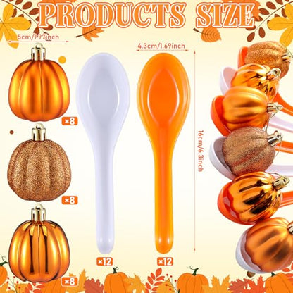 Wettarn 48 Pcs Fall Thanksgiving Spoon Race Game Set 24 Fall Themed Pumpkin Ornaments and 24 Orange White Spoons Fun Relay Race Games for Thanksgiving Autumn Outdoor Party Favors Supplies - style: Thanksgiving