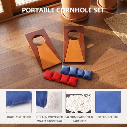 GSE Games & Sports Expert Mini 10"x5" Tabletop Cornhole Toss Game Set with 8 Bean Bags, Wooden Desktop Cornhole Game for Office Desk, Home, Parties, Travel Fun
