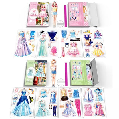 Magnetic Dress Up Paper Doll Playset,Pretend Play Game Travel Toys Car Road Trip Activity,Magnet Clothes Puzzles Kids Toddler Girls,Preschool Learning Created Imagine Birthday Gift (C Set) - color: C Set