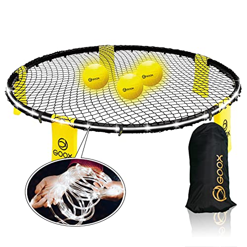 GOOX Outdoor Beach Ball Games with Carrying Bag, 3 Balls, Net and Strip Light (ONLY for Light Up Set)- Roundnet Game Set for Family - Played Outdoors, Indoors, Beach, Lawn, Yard and Park - color: light strip