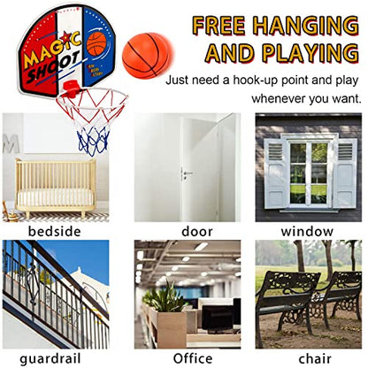 Indoor Mini Basketball Hoop - 16" x 13" Large Over The Door Plastic Toy Backboard, Net, Ball and Pump for Kids Boys Teens - Suitable for Office, Bedroom, Dorm (Magic Shot)