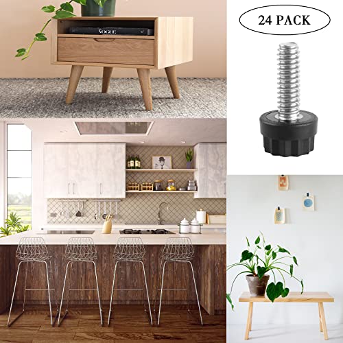 Stainless Steel Screw Leveling Feet 1/4” Furniture Levelers Adjustable Table Levelers Chair Levelers Outdoor Indoor Furniture Feet for Table, Chair, Cabinet, Patio Furniture Legs, 24 pcs Pack - color: Furniture Levelers 24pack-stainless Steel