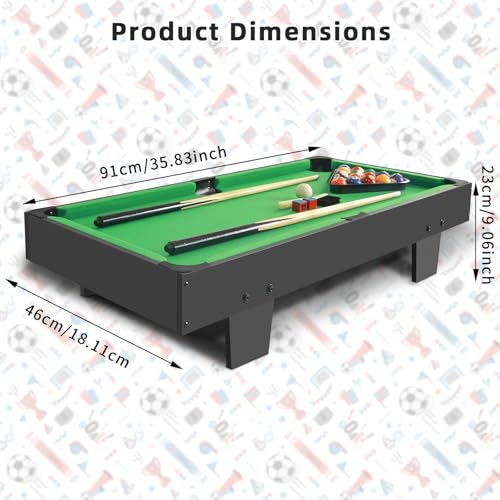 36 inch Mini Pool Table, Portable Pool Arcade Game Table for Living Room, Equipped with Cue Sticks, Chalk, Brush and Tripod, Perfect for Home Entertainment