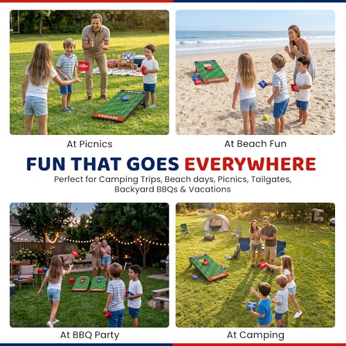 Kids Cornhole Board Set - 20.7”x12.5” Football Edition 2 Foldable MDF Boards + 8 All-Weather Bean Bags - Portable Bean Bag Toss for Indoor & Outdoor Games - Family Yard Game for Tailgate & Lawn Games