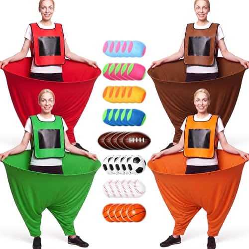 Leitee 4 Pcs Granny Pants Yard Games Set for Adult, 4 Oversized Pants 4 Vests, 20 PU + 20 Fuzzy Balls, Outdoor Snowball Fight Game, Toss Catching Game for Team Building Backyard Party Lawn Fun (Large)