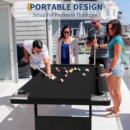 PeakPursuit 6 or 7 Ft Billiards Table, Portable Pool Table with Easy Folding for Storage, Pool Tables for Full Size with Billiard Complete Set of Accessories (Black, 7 FT)