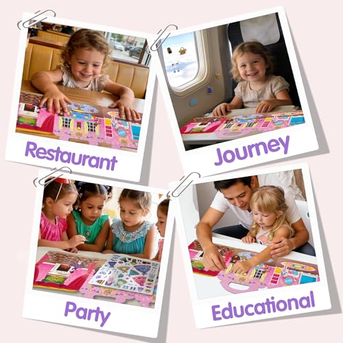 2 Sets Reusable Sticker Book for Kids, Puffy Jelly Stickers for Toddlers, Travel Essentials Craft Activities Toys for Girls Birthday Gifts - Princess, Fruits & Vegetables - color: 2 Sets - Princess Dress Up/Fruits & Vegetables