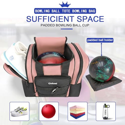 Goloni 1 Ball Bowling Bag for Men, Durable Bowling Tote with Padded Holder & Ventilated Shoe Compartment (Fits Size 14) - color: Meat pink