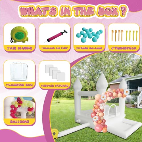 AKSPORT White Bounce House Castle Inflatable Jumping Castle with Slide & Air Blower for Kid, Wedding, Birthday Party Castle, 9 * 9 * 7FT - style: 9x9x7ft-white