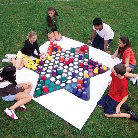 Giant Chinese Checkers - Traditional & Variations - 60 Colorful Cone-Shaped Pieces - Vinyl Mat - 82 x 82 Inches