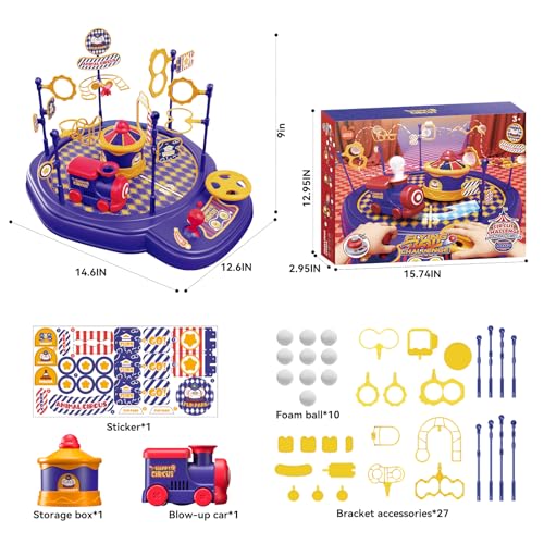 Train Toy & Car Race Track Board Game for Kids – Floating Ball Challenge with Lights & Sounds STEM Toy, Enhances Focus & Coordination, Gift for Boys Girls Ages 4 5 6 7 8