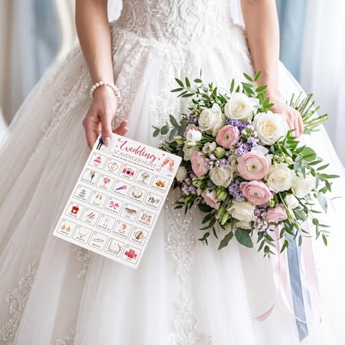 Hoolerry 30 Pcs Scavenger Hunt for Kids Road Trip Game Car Spring Summer Wedding Scavenger Hunt Cards Travel Activities Camping Games Outdoor Indoor Seek Activity for Kids Adults (Wedding) - style: Wedding